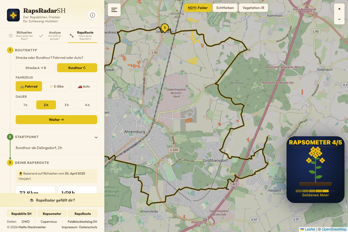 Generierte RapsRoute Rundtour bei Delingsdorf