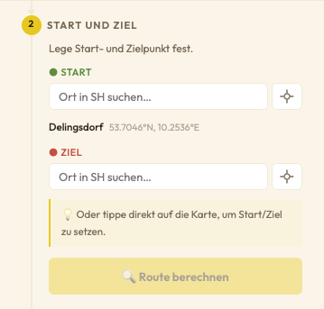 Startpunkt-Eingabe mit Ortssuche